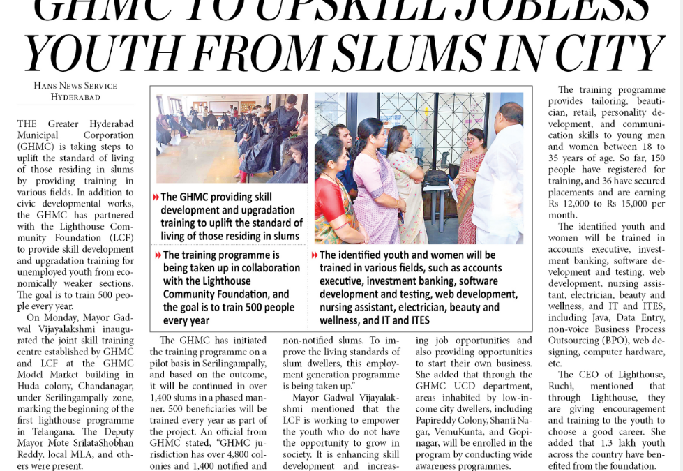 GHMC to Upskill Jobless Youth From Slums in City
